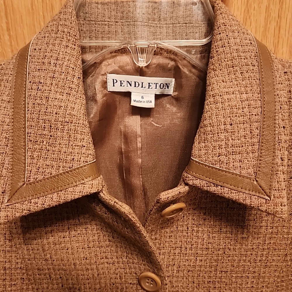 Pendleton Wool Fitted Blazer Leather Trim Lined S… - image 2